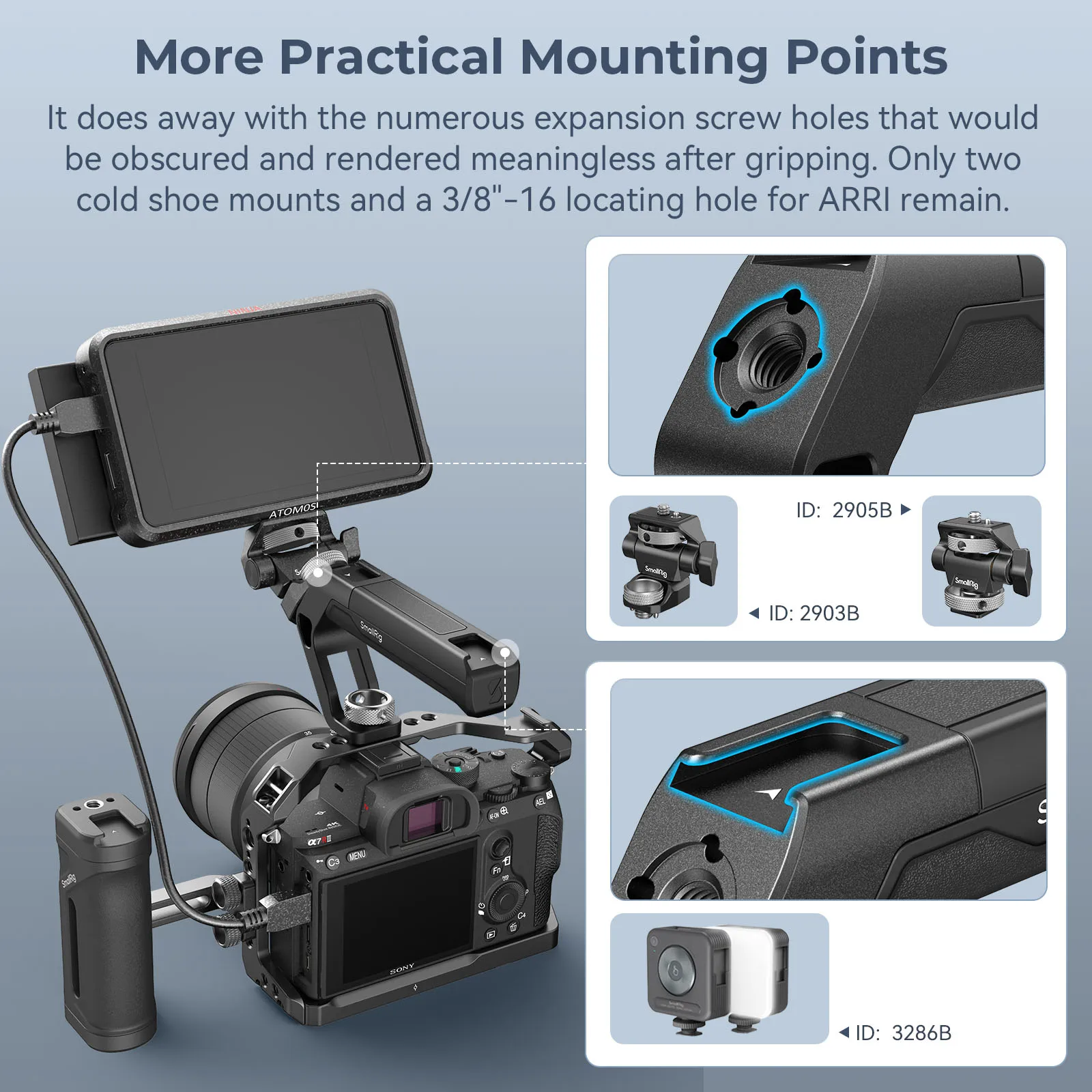 SmallRig Universal ARRI Locating Top Handle (Tiny), Lightweight Grip with Cold Shoe For DSLR for SONY for Nikon Camera Cage 4757