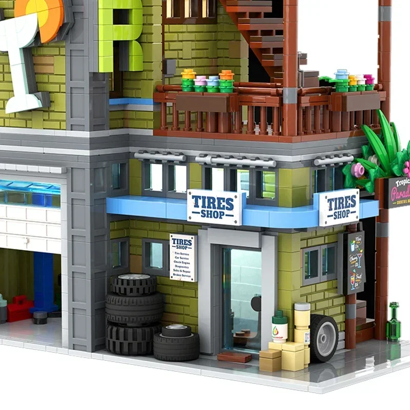 Tijolos Modulares De Construção De Modelo De Cidade, Cocktail Bar e Loja De Pneus, Blocos De Tecnologia, Modelo De Cidade, Brinquedos De Montagem DIY, Presentes De Natal