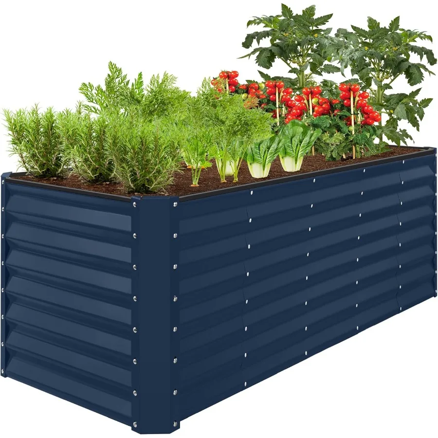 

8x2x2ft Raised Outdoor Metal Garden Bed Rectangular Planter Box for Herbs Flowers and Deep Root Vegetables w/ 240 Gallon Capaci