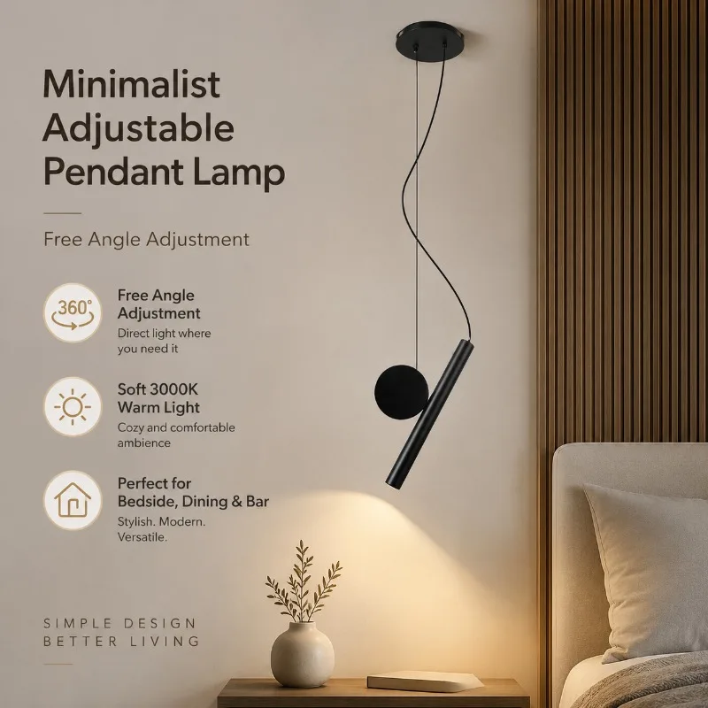 

Nordic Minimalist Adjustable Pendant Light - Iron Single-Head LED Lamp 110-240V 3000K For Bedroom Living Room Bar Home Decor