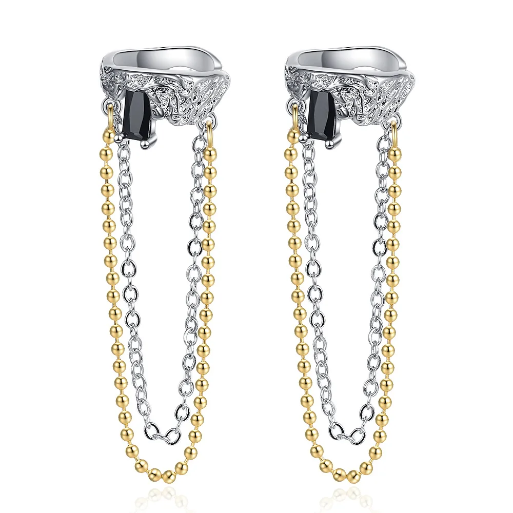 

Серьги из стерлингового серебра 925, длинная двухцветная цепочка, черный циркон, женские модные простые серьги, ювелирные изделия на день рождения, подарок