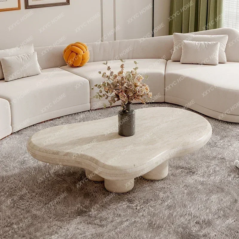 س الرخام الترافرتين الأبيض الطبيعي الشمال شقة صغيرة على شكل خاص الجدول كريم Fengyunduo طاولة الشاي