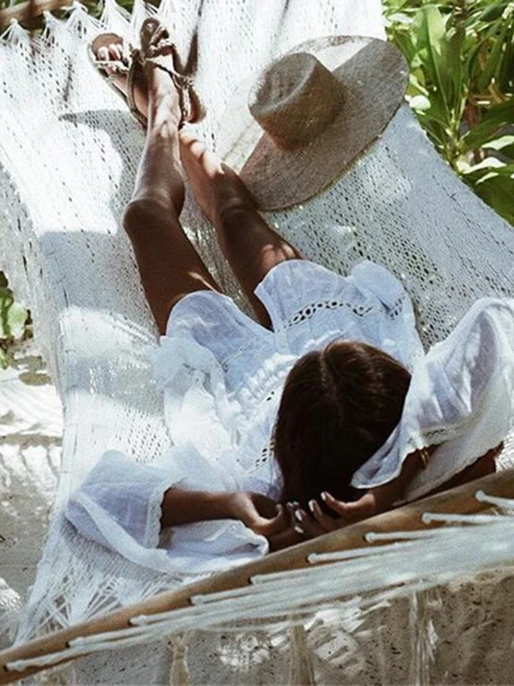 2025 nuevo ahuecado Bikini encubrimientos mujeres playa cubrir un solo pecho cuello vuelto manga larga verano moda ropa de playa