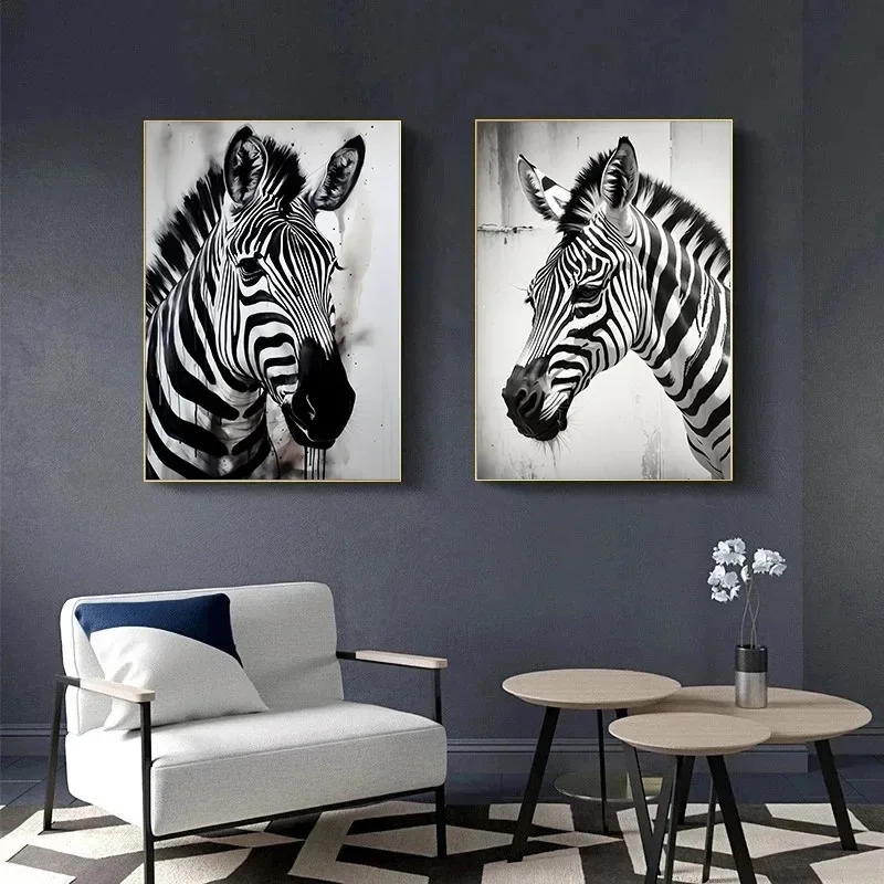 Black and White Wildlife Zebra Posters Prints Canvas Painting Animal Zebra Head Wall Art Picture for Living Room Home Decor