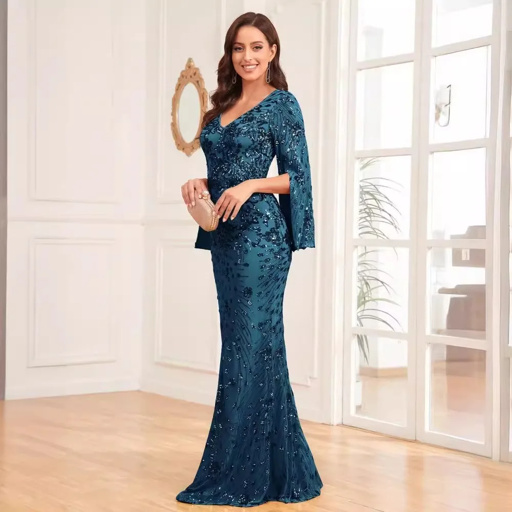 

Новое длинное вечернее платье с пайетками Sve, женское бальное платье, облегающая юбка с фианитом, длинная длинная юбка Dr Synthesis Fiber