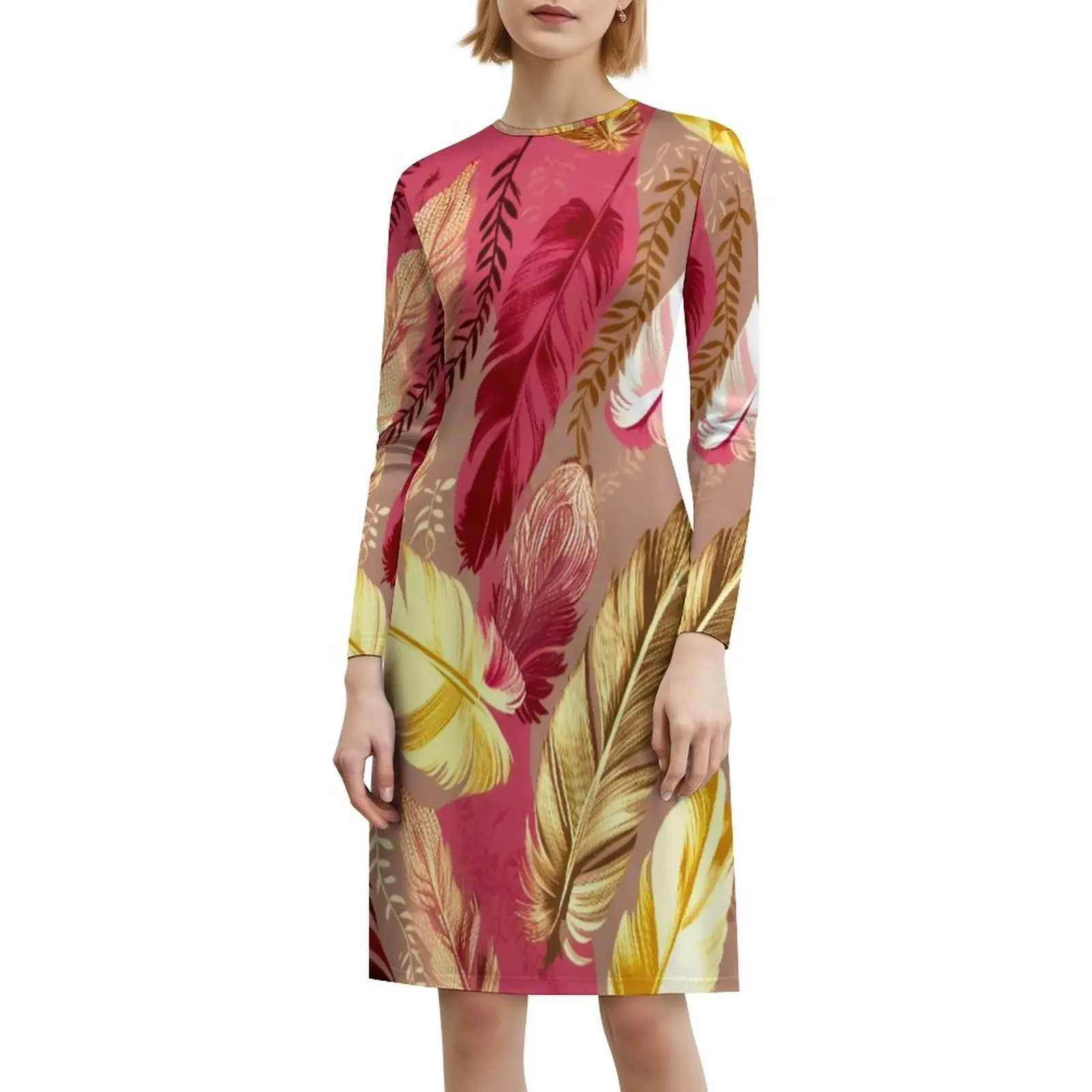 Piume-Fucsia Oliva Verde Blush Avorio Oro 2 Boho Chic Abito Elegante Moda Spiaggia Abito da cerimonia nuziale Piuma Fucsia Oliva