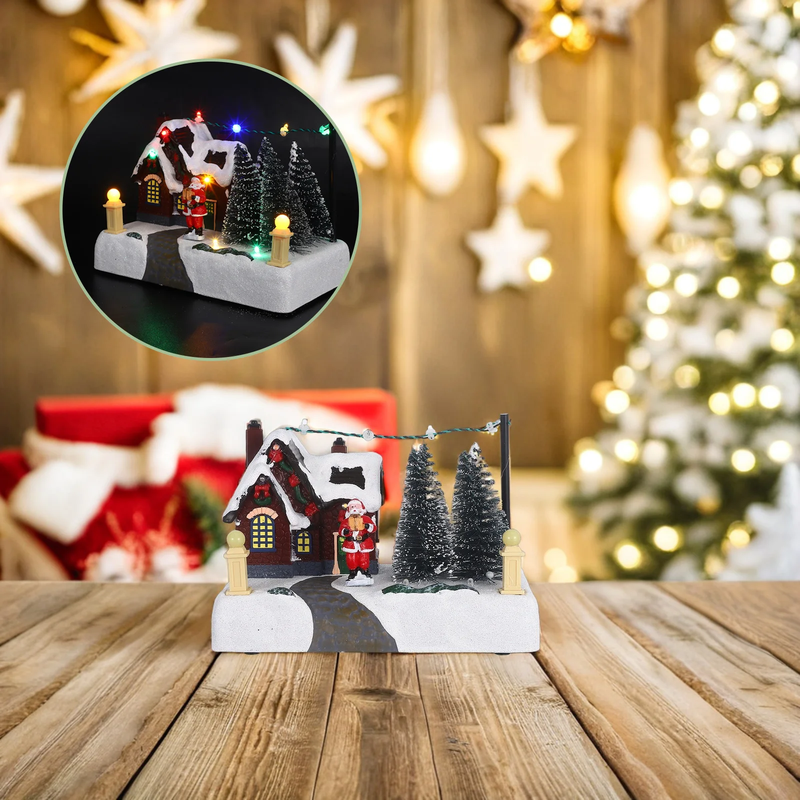 

Resin Christmas Village Lighted Music Box Glowing House Ornament Xmas Table Centerpiece Holiday Decor Resin Table Decoration