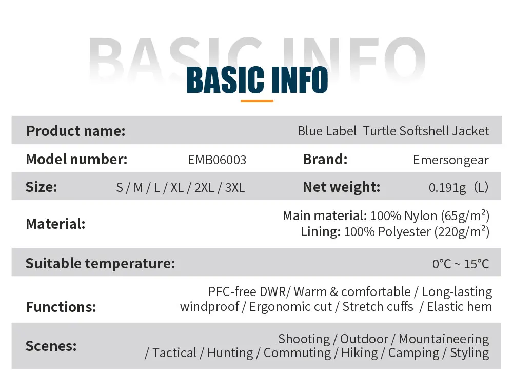 Emersongear Blue Label Turtle Softshell-Jacke Sportliche Winddichte Jacke Warme Outdoor-Camping-Jacke Ergonomischer Schnitt Wandern Jagd Nylon – Detail 3