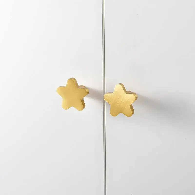 Pure Copper Star Cabinet Knobs Five Pointed Star Brass Pulls for Kids Room Wardrobe Kitchen Cabinets