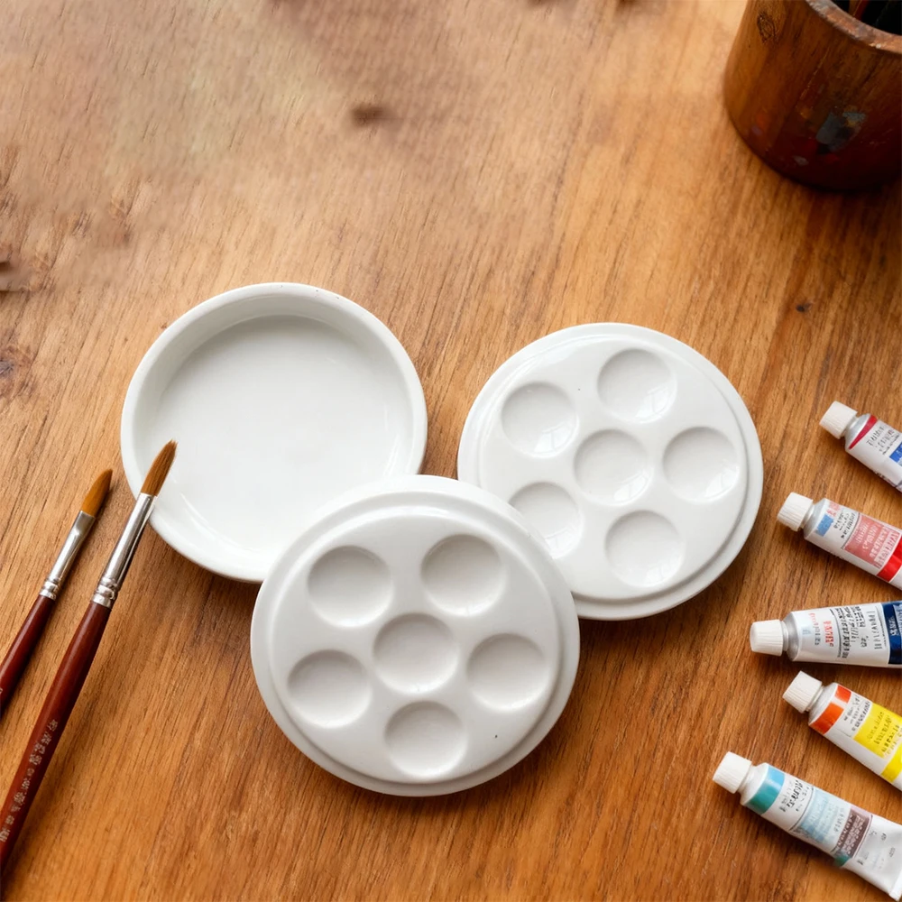 Artsecret 5pcs Round Paint Ceramic Palette for Watercolor Acrylic Ink Gouache Palette Paint Tray Double-sided Pigment Palette