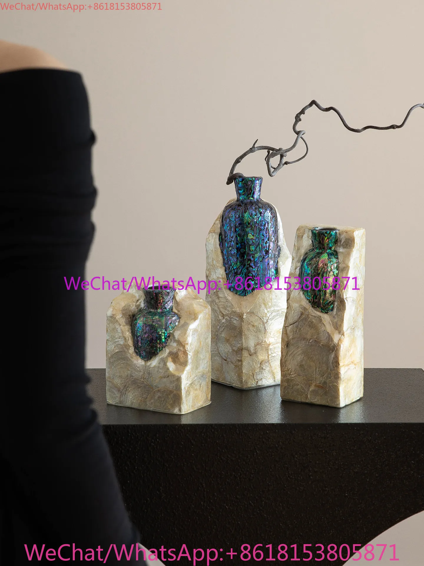 Original shell decorative vase light luxury ceramic flower arrangement desktop home art ornament