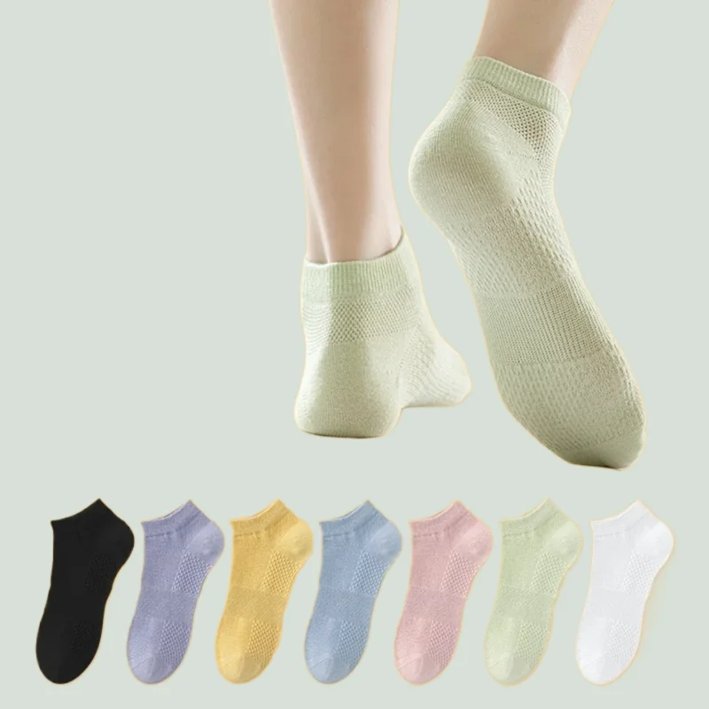 

5/10 Pairs Antibacterial Deodorizing Women's Socks High Quality Women's Mesh Boat Socks Honeycomb Cotton Socks Cushioning Sock