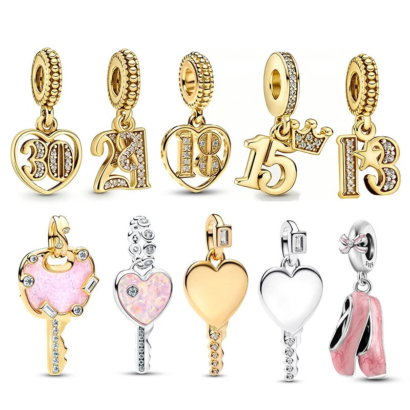 Gold Gold Number And Heart-shaped key Pendants 925 Silver Charms Bead Fit 3mm Original Bracelet Necklace Womens DIY Fine Jewelry Gift - Aliexpress Deal