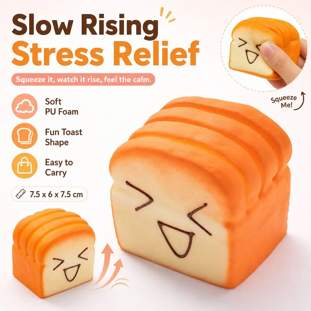 New Slow Rebound Toast Squeeze Toy Soft Anti-stress Mochi Squish Foam Toy Cartoon Fidget Squeeze Toy Gift