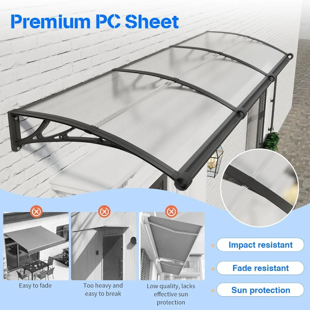 مظلة الباب الأمامي من البولي كربونات مقاس 32 × 40 بوصة، حماية من الأشعة فوق البنفسجية والمطر، نظام تصريف منفصل، مظلة الباب الخارجي #4