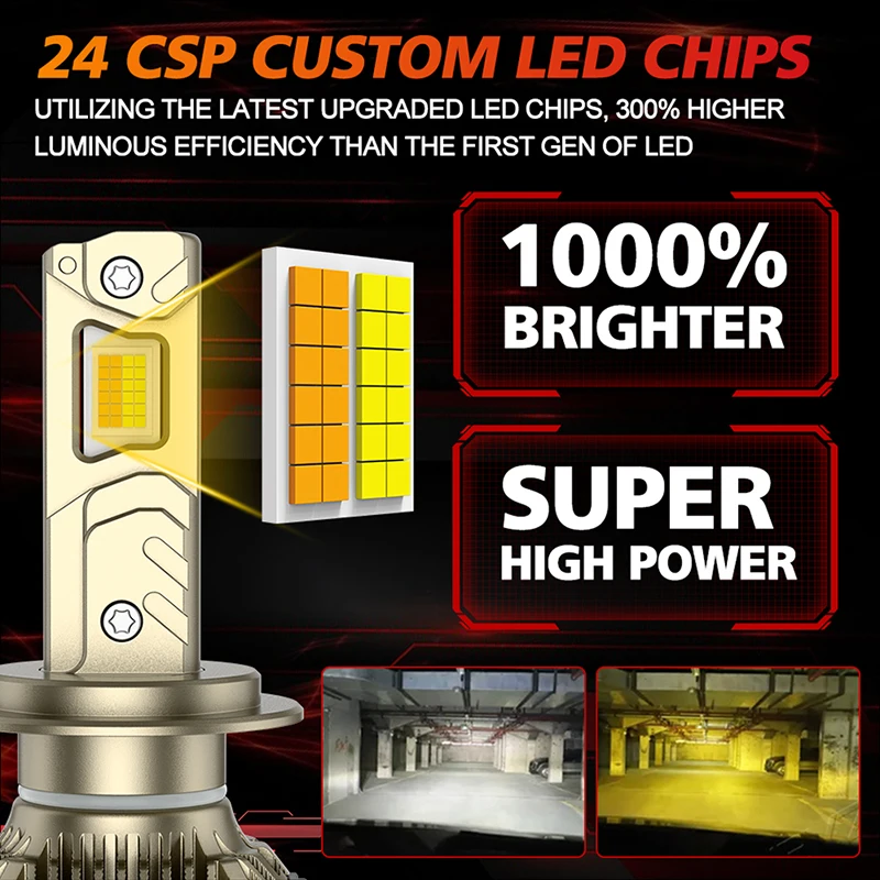 H7 H4 LED Headlight AI Mobile APP Control From 3000K to 6500K Smart LED Chip High Power for H11 H8 H1 9005 9006 Car Accessories