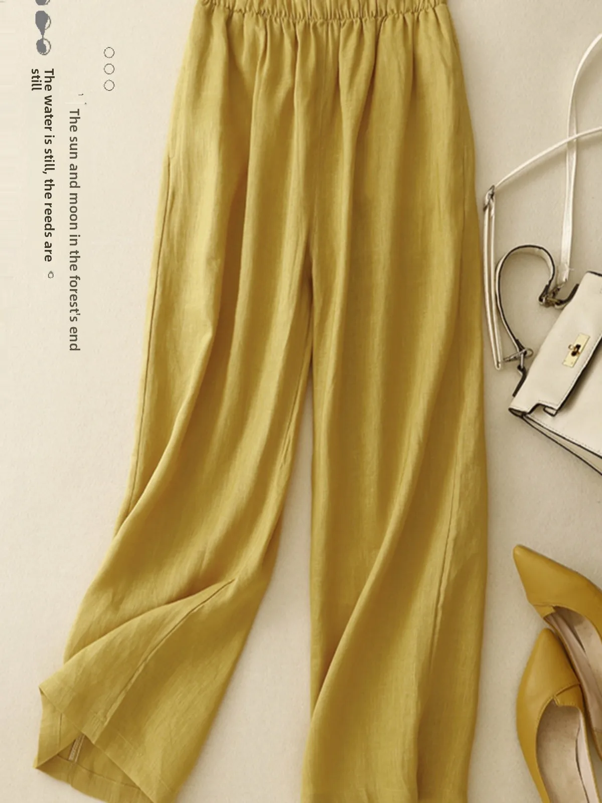 Hoge taille wijde pijpen broek bamboe katoen pure kleur zomer nieuwe dames losse broek casual losse broek Fem