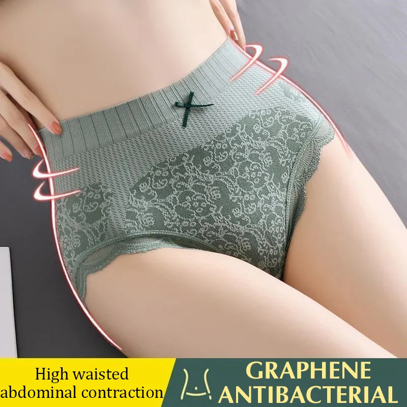 2024 Women\'S Lace Briefs Comfortable Cotton Underpants Breathable High Waist Intimates Underwear Period Panties Female Lingerie