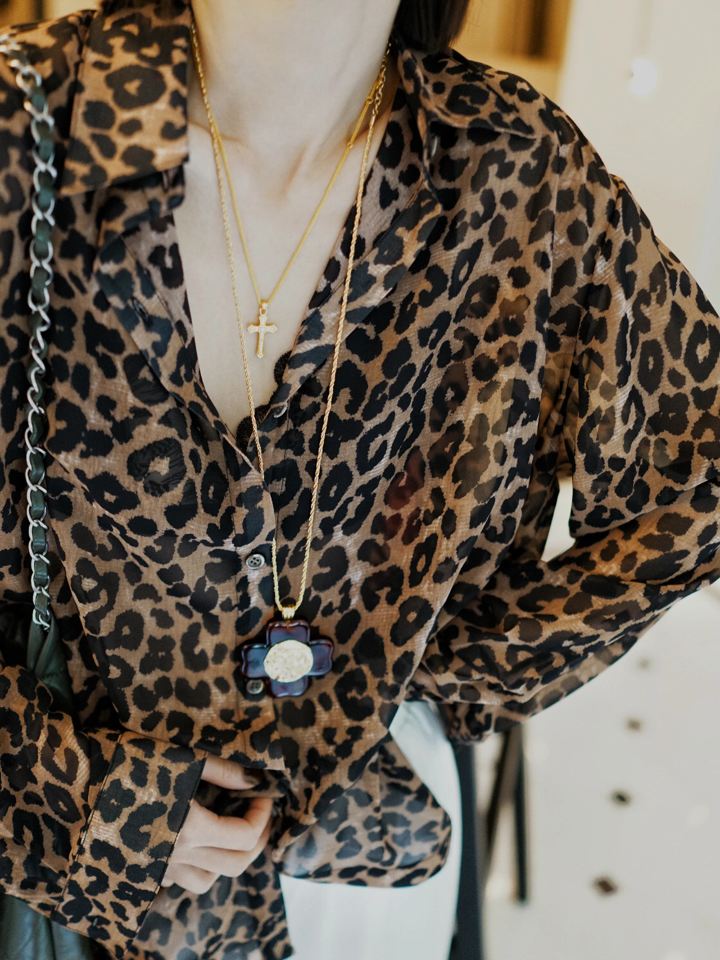 

Retro Style Loose Long Sleeve Printed Shirt Leopard Print Noodles Summer Sun Protection Vintage Top Women's Fashion Casual Shirt