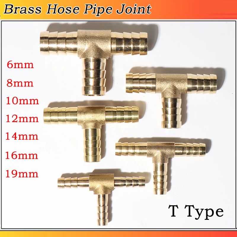 

1PC 6/8/10/12/14/16/19mm﻿Brass Pagoda Joint Brass T Type Hose Pipe Fitting Barbed Connector Joint Air Water Oil Coupler Adapter