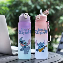 750Ml Disney Lilo Stitch Water Bottle with Straw Leak Proof Large Capacity Cup Portable Plastic Jug Outdoor Camping Water Cup