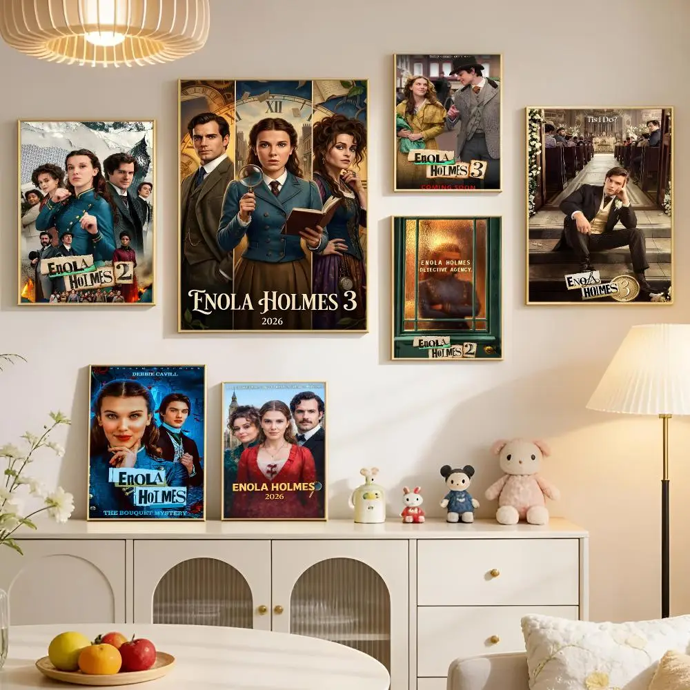 Film Series Movie Dark Enola Holmes Poster PP Self Adhesive Aesthetic Room Decor Bedroom Dorm Gaming Room Home Decoration Gift
