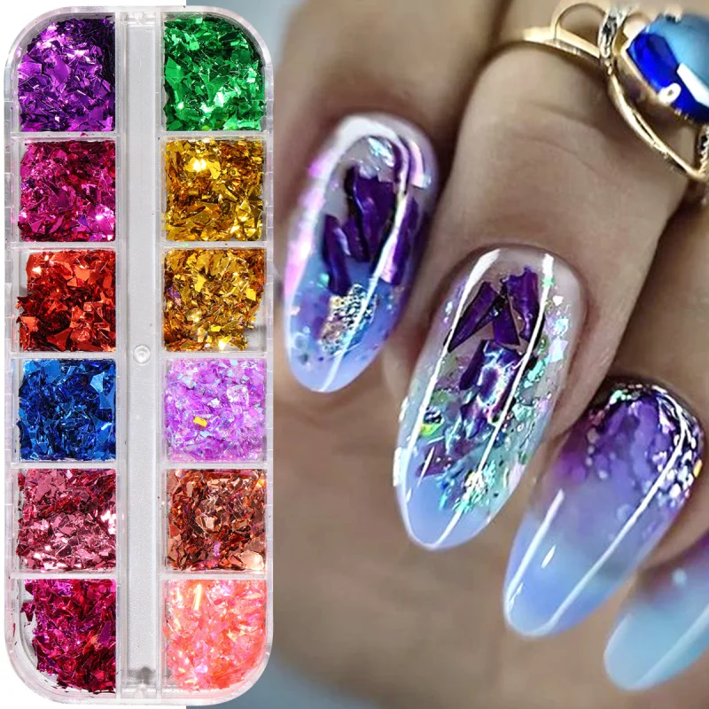 Y2K Metallic Nail Glitter paillettes irregolari specchio magico effetto Aurora fiocchi ultrasottili scintillanti 3D frammento decorazione Nail Art