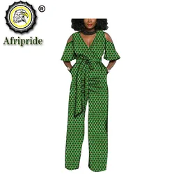 2026 AFRIPRIDE African Print Women Jumpsuit V-Neck spring Sexy Romper Wide Leg Pants African Ladies Jumpsuits Rompers S1929003