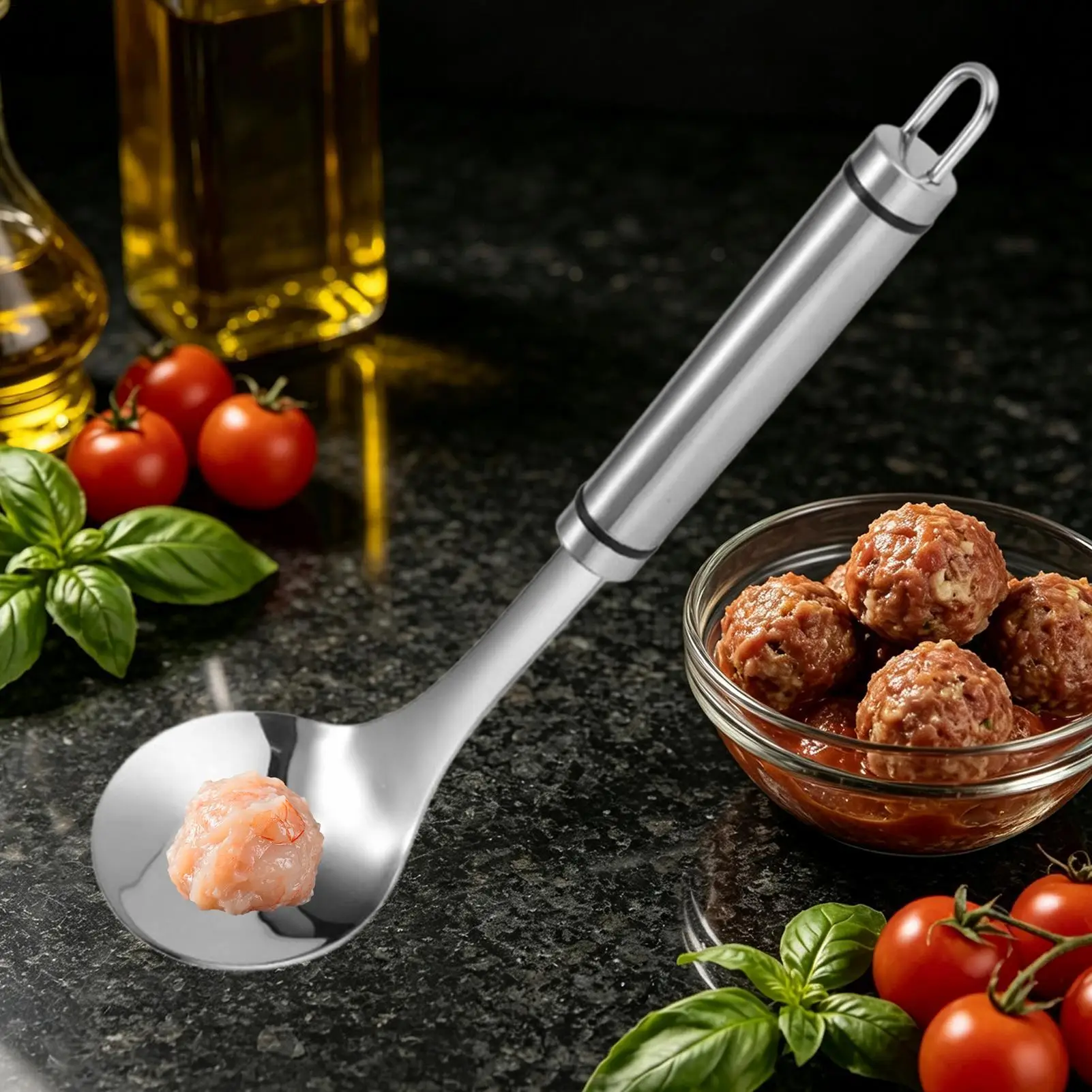 Meatball Maker Tool Stainless Steel Long Handle Anti-Slip Food-Grade Meatball Mold Maker Scoop for Pork Chicken Fish Shrimp Home