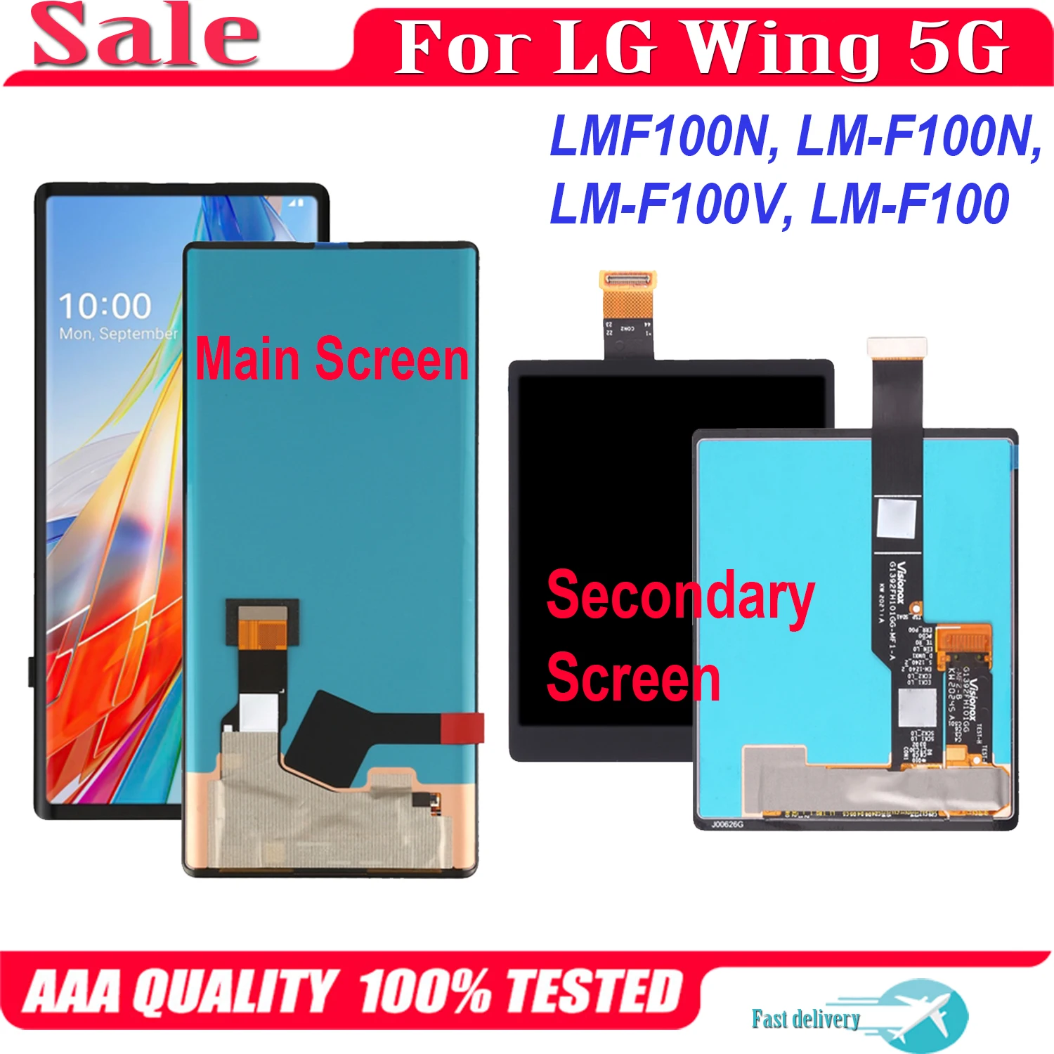 OLED For LG Wing 5G LCD Display LMF100N LM-F100N LM-F100V LM-F100 Touch Screen Replacement Digitizer Assembly