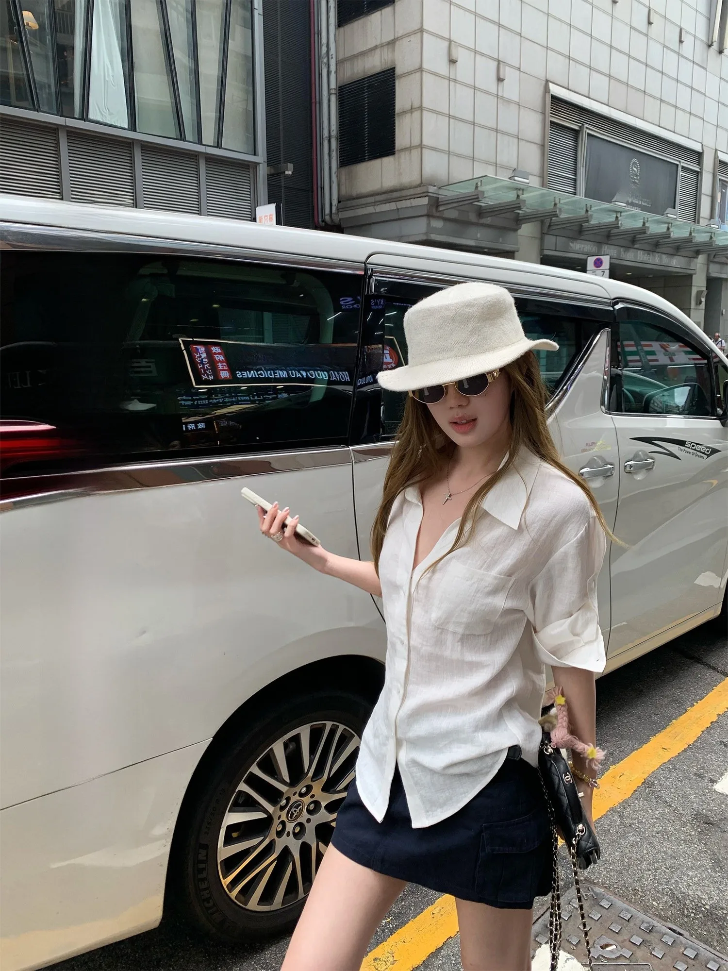 

Yuzhiqie Casual Linen Women's Shirt Mid-Sleeve Loose Fit Sun Protection Breathable Summer Top Fashionable Loose Blouse