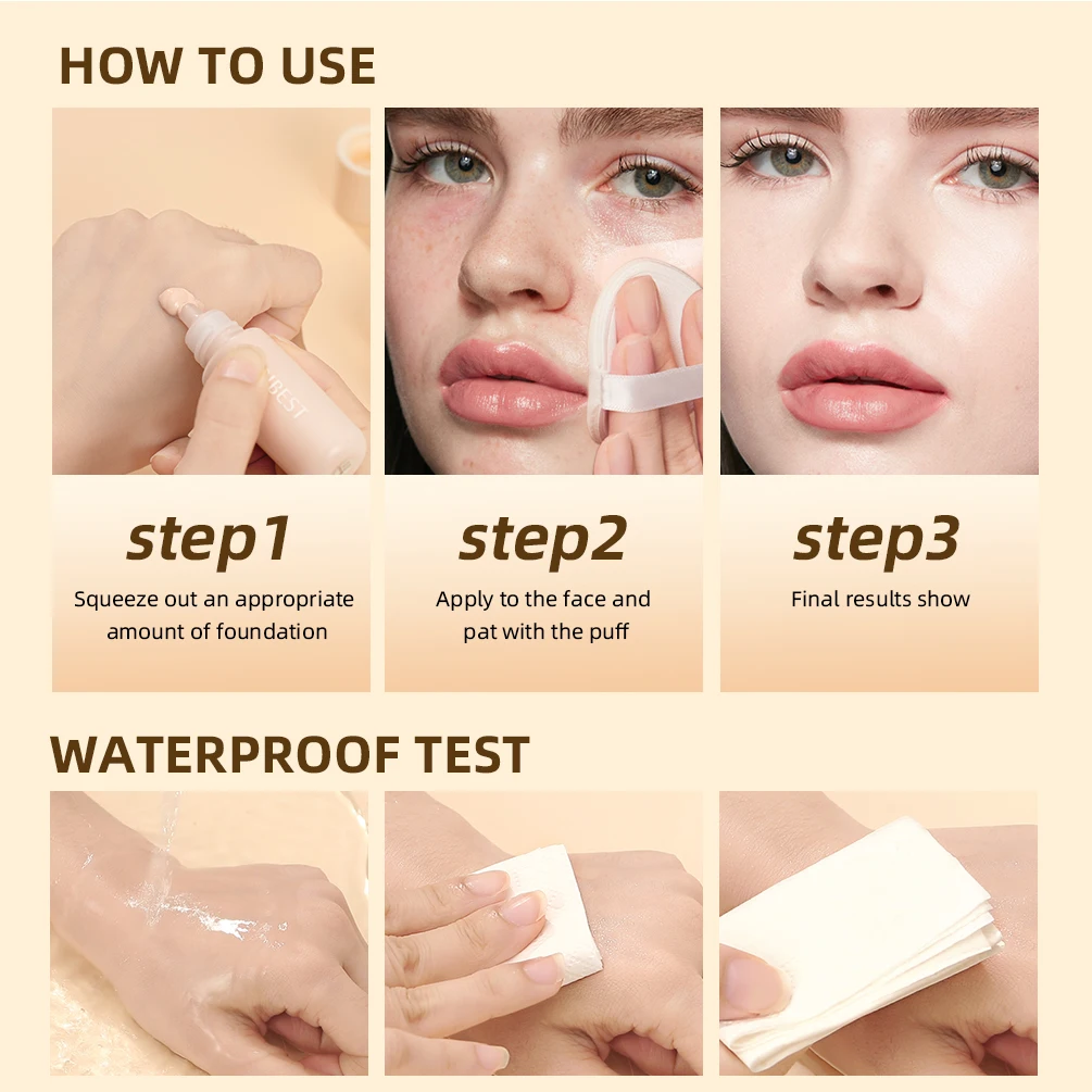 QIBEST fond de teint liquide haute couverture imperméable visage correcteur crème de Base durable contrôle de l'huile maquillage professionnel pour les femmes