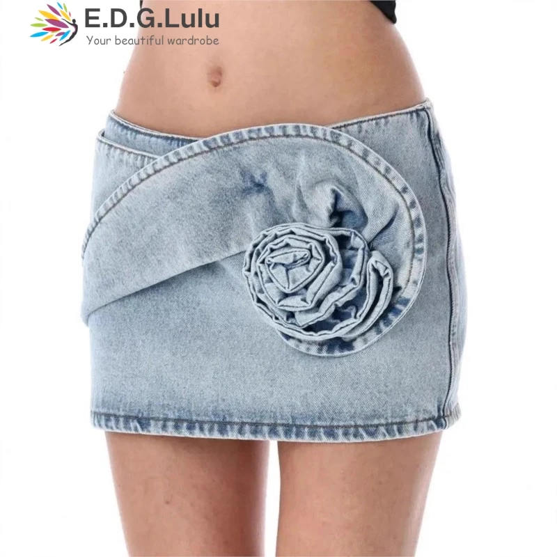 

EDGLuLu модный дизайн, трехмерная мини-джинсовая юбка с цветочным принтом, новая летняя узкая джинсовая юбка 2025 года 0719