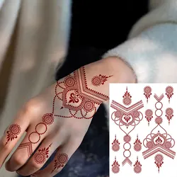 Brown Henna Tattoo Stickers for Women Waterproof Temporary Tattoos for Hand Fower Fake Tattoo Body Decor for Wedding Festival