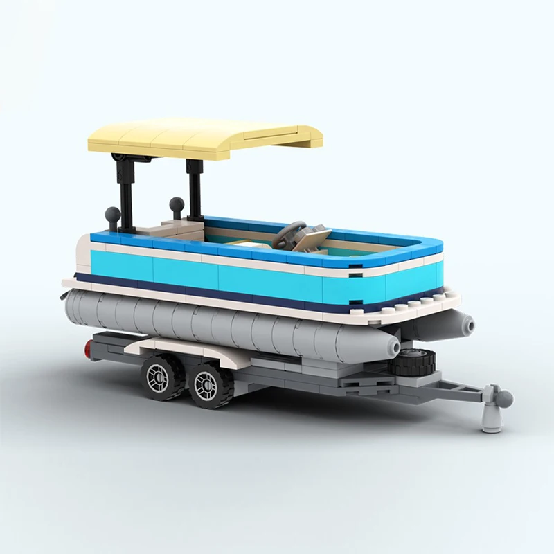 City Car Model MOC Building Bricks Pontoon Boat With Trailer Modular Technology Children Holiday Gifts Assemble Toys Suit