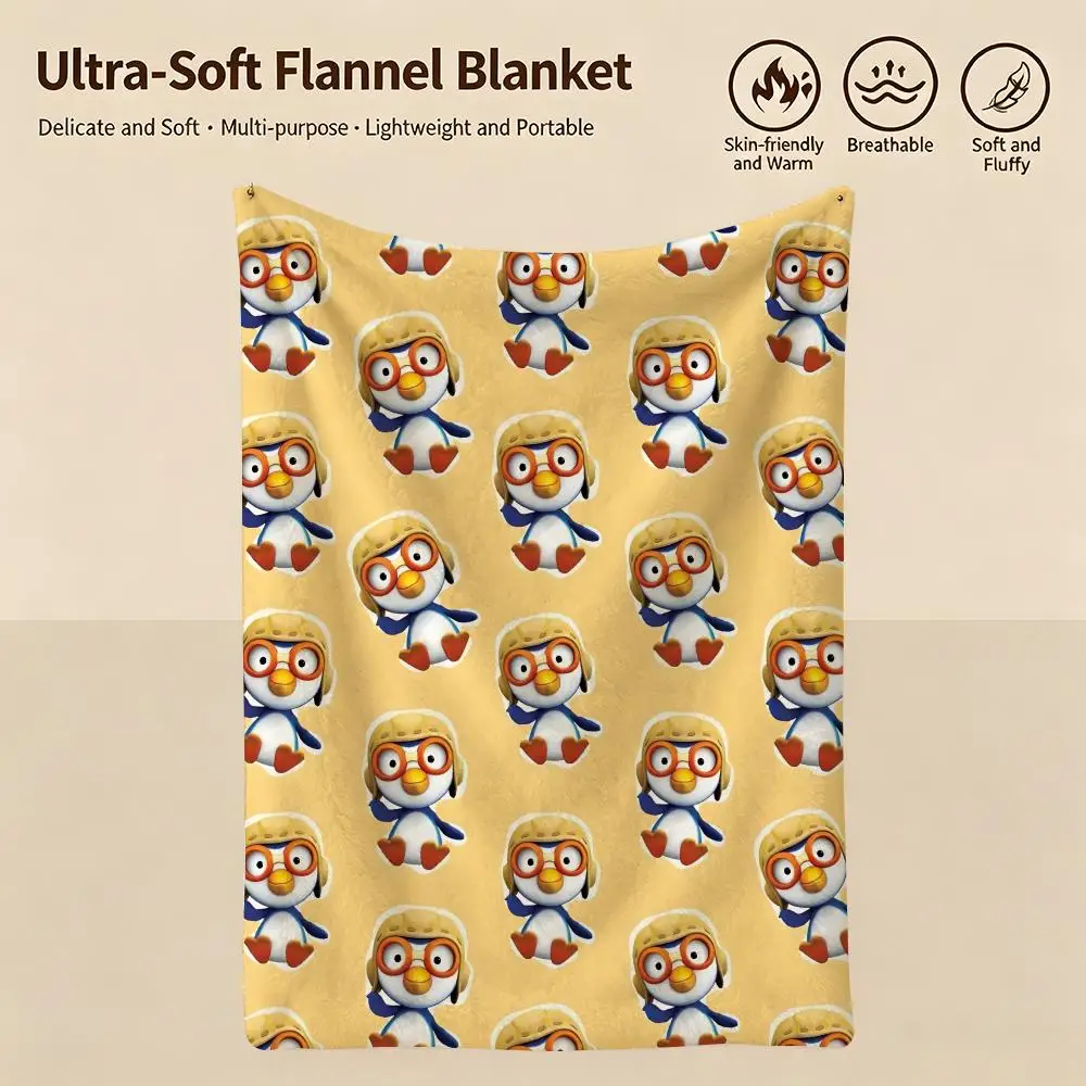 cartoon P-Pororo Sweet Castle Adventure-e Throw Warm Soft Flannel Blanket, Multi-use for Sofa Bed Camping Travel Nap