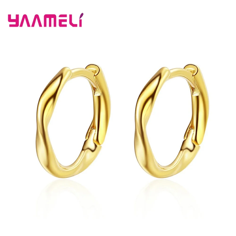 Simple Design 925 Sterling Silver Color Gold Punk Hip-Hop Geometric Circle Hoop Earrings for Women Party Jewelry Accessories