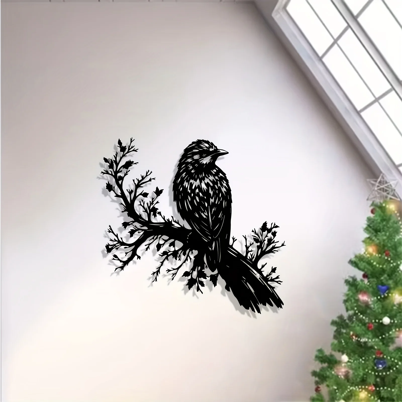 Bird on Branch Metal Wall Art Natural Sculpture Mural Rust-Resistant Garden Fence Decor Easter New Year Gift Nature Lover