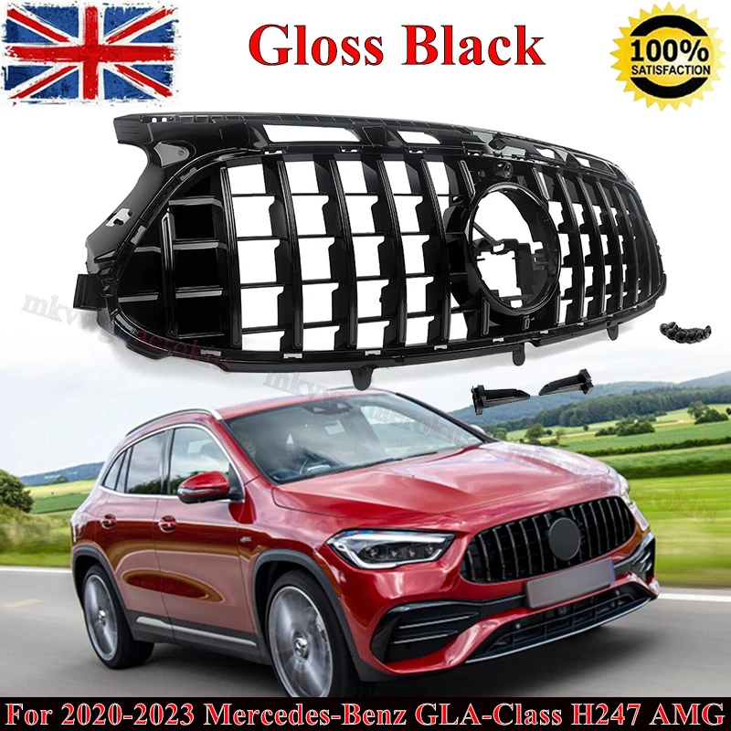 Bumper For Mercedes Benz H247 GLA-Class 2020-2023 Gloss Black GLA200 GLA250 GLA35 AMG GLA45 Model GT Style Front Bumper Grille