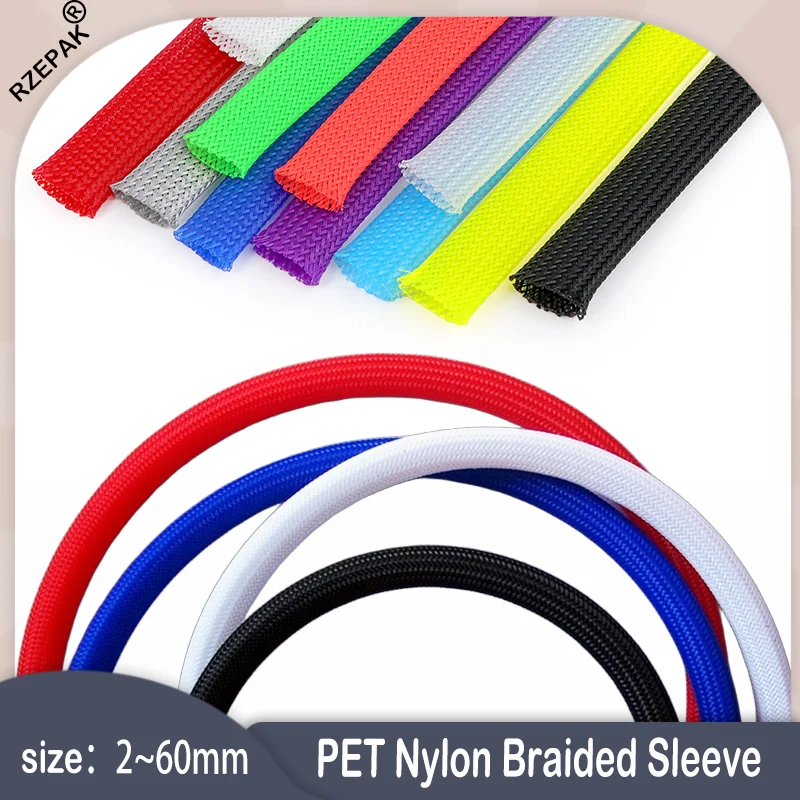 

10m ID3~60mm PET nylon braided cable conduit is flame retardant and wear-resistant, used for wire protection and cable organizer