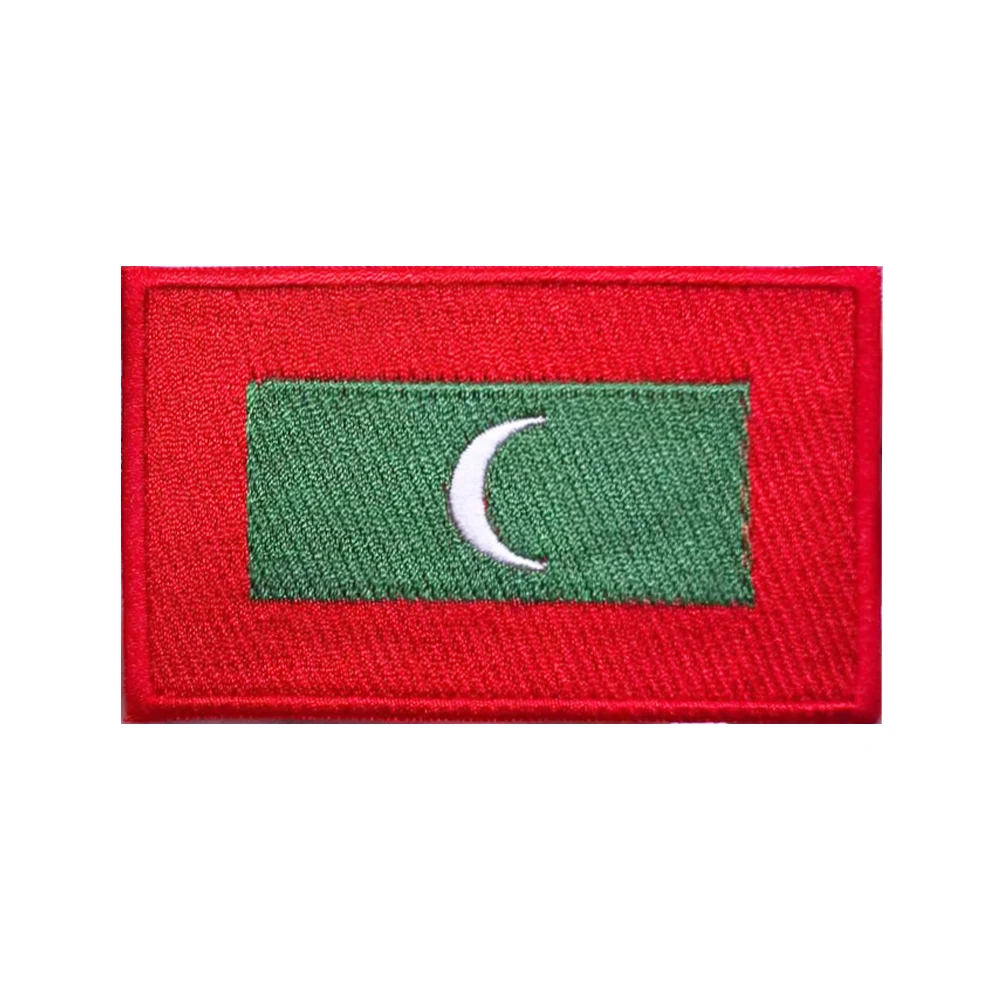 1PC Maldives Flag Patches Armband Embroidered Patch Hook & Loop Iron On Embroidery  Badge Military Stripe