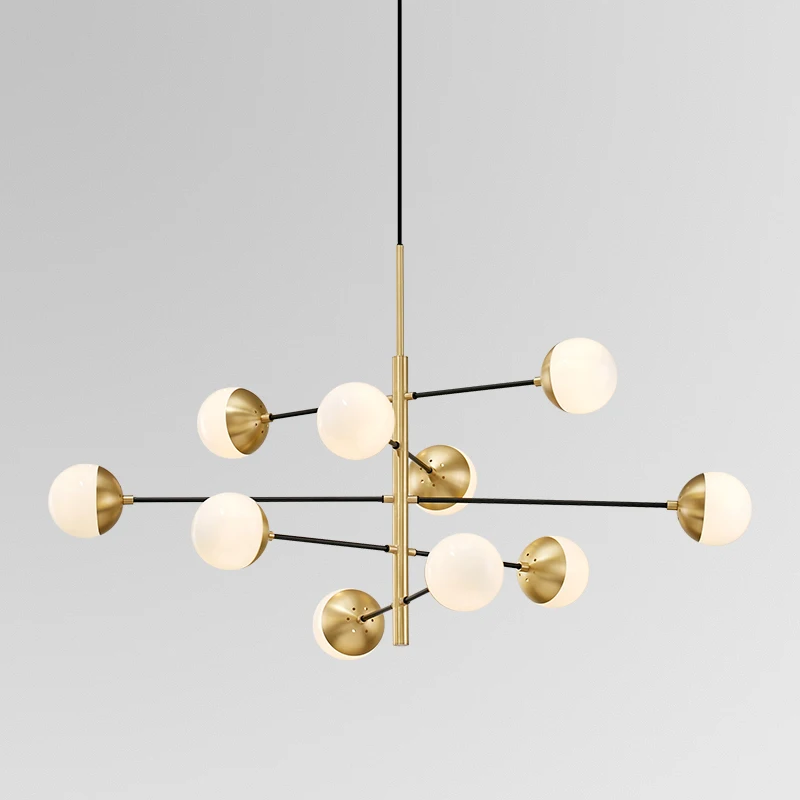 Nordic Hardware Gold Chandelier Simple White Glass Ball Decoration Pendant Light Living Room Dining Room Bedroom Indoor Lighting