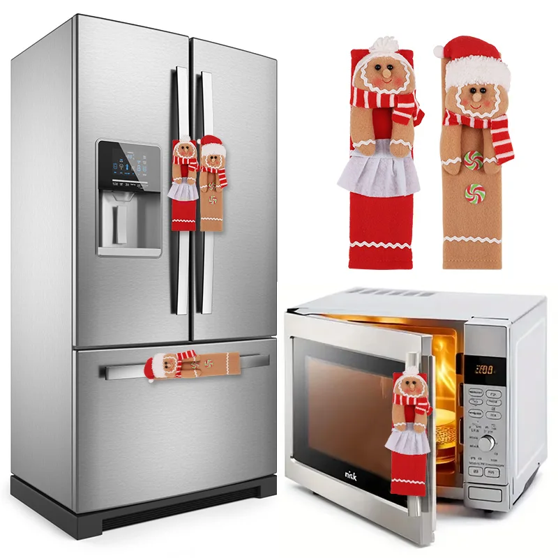 

2Pcs Christmas Refrigerator Handle Covers Gingerbread Man Door Handle Cover Christmas Home Kitchen Decoration New Year Gifts