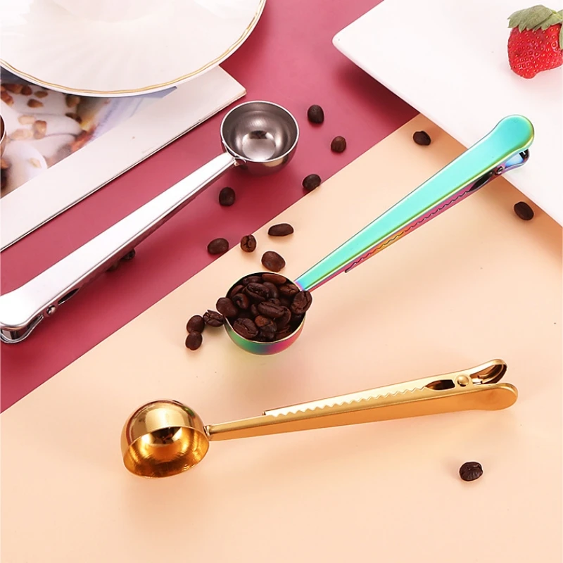 Two-in-one Stainless Steel Coffee Spoon Sealing Clip Silver Kitchen Accessories Espresso Receiver Bowl Decoration Coffee Maker