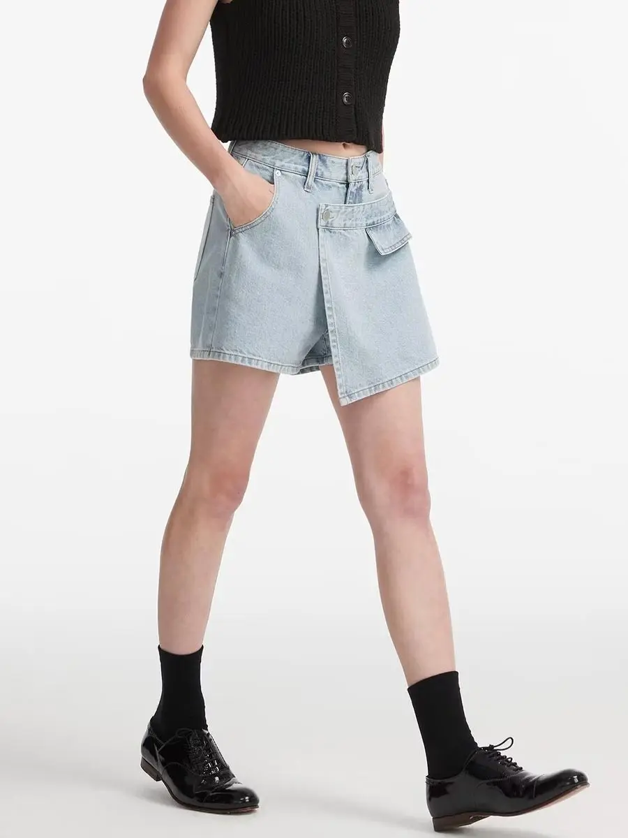 Asymmetric Denim Shorts Skirt for Women High Waist Package Hip A-line Jeans Skirt Blue Casual Fashion Female Clothing Y2k
