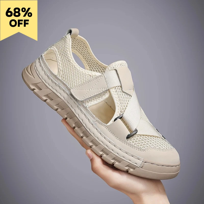 

Leisure Walk Summer Mens Sandals Outdoor Mens Mesh Casual Shoes Non-Slip Man Leather Sandaly for Beach Shoes Roman Mens Shoes
