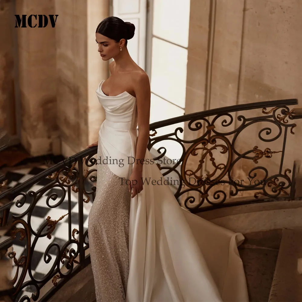 MCDV – robe de mariée sirène plissée, sans bretelles, manches détachables, robes de soirée élégantes, personnalisées, 2025