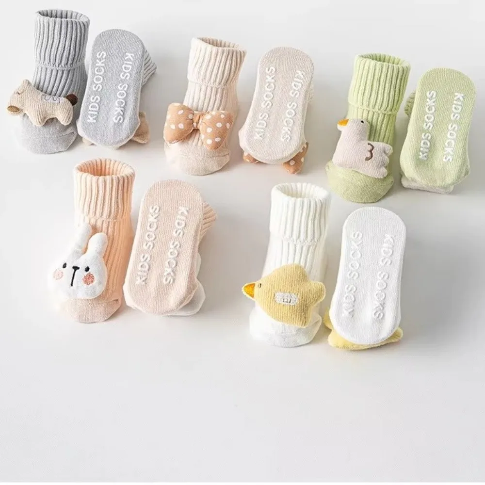 3D Cartoon Design Baby Crew Socks Non-Slip Sole A Grade Cotton Infant Toddler Socks Mid-Calf Length 0-3 Years Size