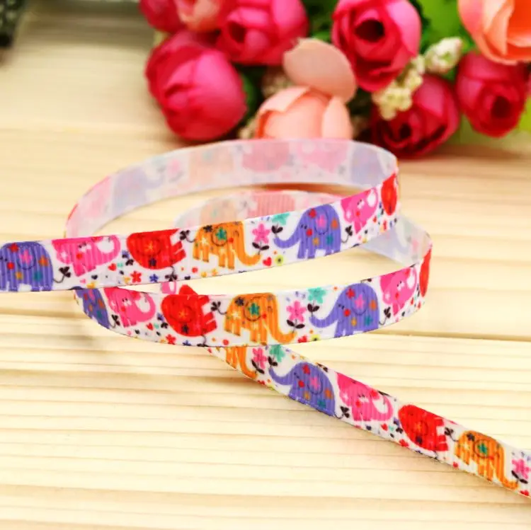 DHK 3/8'' 5yards Dinosaur Elephant Owl Turtle Animal Printed Grosgrain Ribbon Hairbow Headwear DIY Decoration OEM 9mm C1338