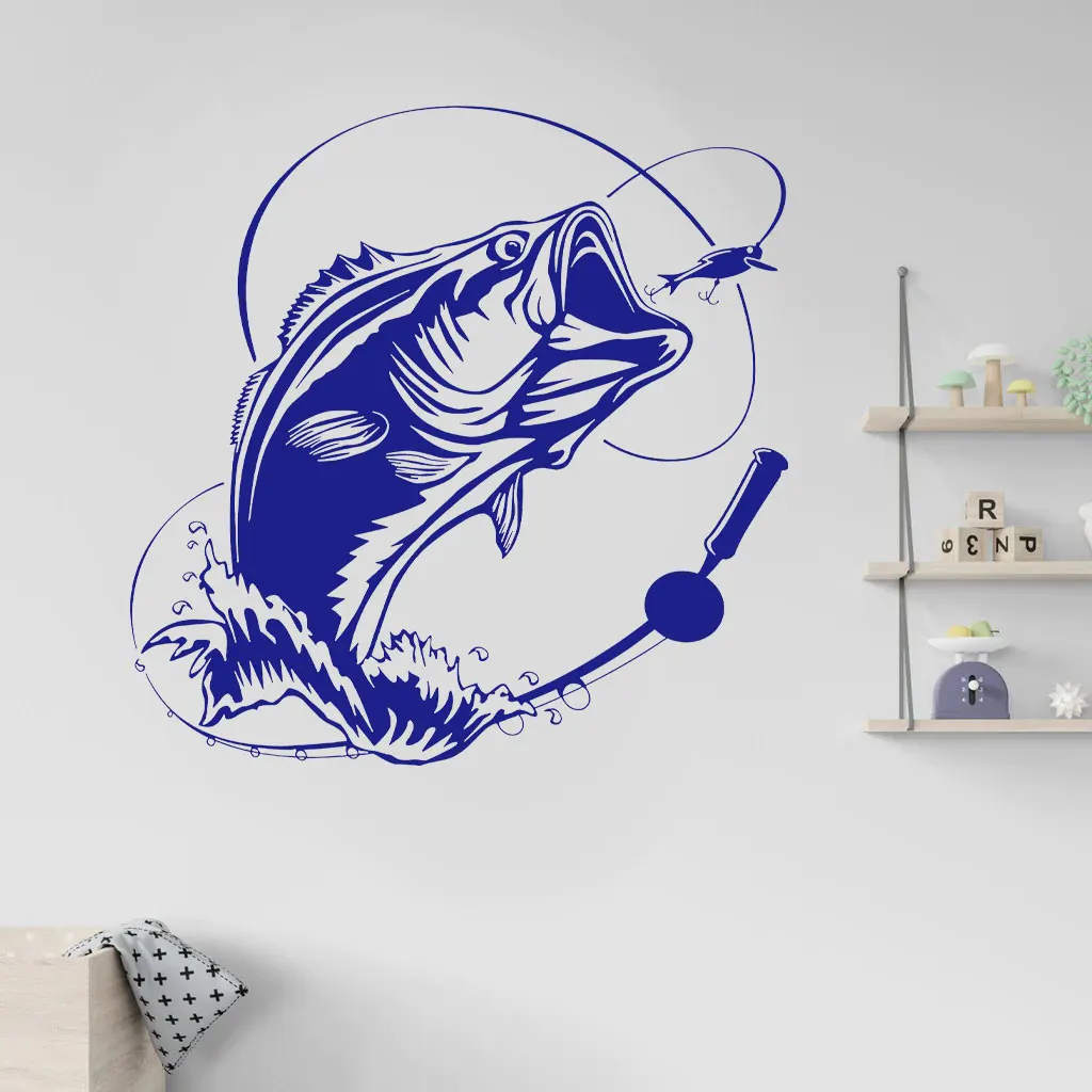 

Fishing Hunting Fishing Rod Tackle Wall Decals Vinyl Car Window, Fish Boat Decoration Sticker Removable Self-adhesive Mural AC21